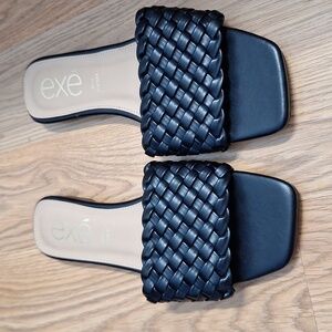 Exe Women's  Leather Black Woven Sandals